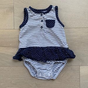 Girls, Carter's 6m blue and white striped bodysuit with skirt